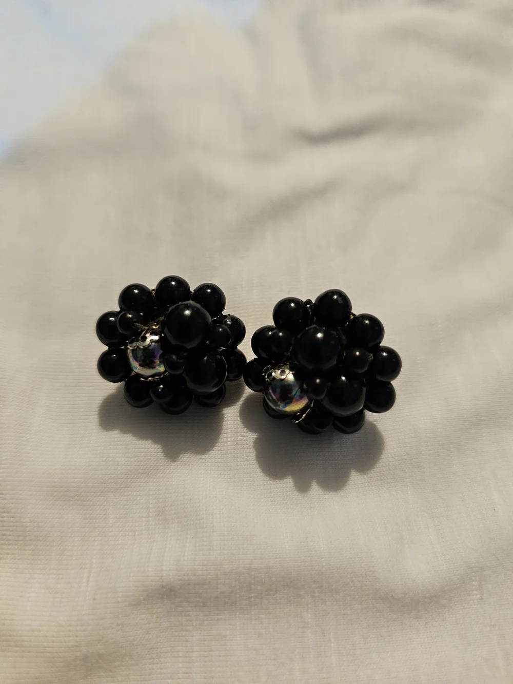 Black Bead Cluster Clip-On Earrings